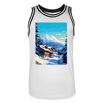 Megève France Affiche de voyage vintage WPA Souvenir - Maillot de basket Homme - blanc/noir - Devant - AI Model Male 185 dark (185cm)