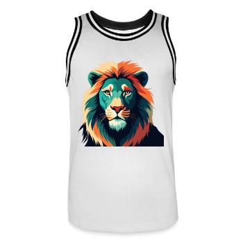 Lion Dessin Animé Personnage Animal De Compagnie Coloré - Maillot de basket Homme - blanc/noir - Devant - AI Model Male 185 dark (185cm)