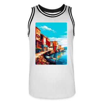 Costa Nova Portugal Vintage Reiseplakat Souvenir - Männer Basketball-Trikot - Weiß/Schwarz - Vorne - AI Model Male 185 dark (185cm)