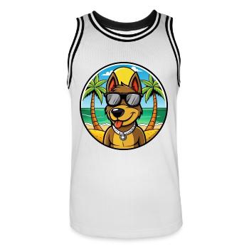 Deutscher Jagdterrier Hunderasse Cartoon Beach - Männer Basketball-Trikot - Weiß/Schwarz - Vorne - AI Model Male 185 dark (185cm)
