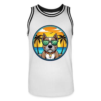 American Pitbull Terrier Hunderasse Cartoon Beach - Männer Basketball-Trikot - Weiß/Schwarz - Vorne - AI Model Male 185 dark (185cm)
