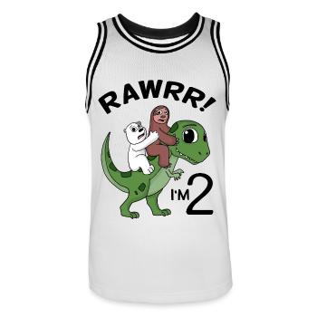 Je suis 2 anniversaire de dinosaures - Maillot de basket Homme - blanc/noir - Devant - AI Model Male 185 dark (185cm)