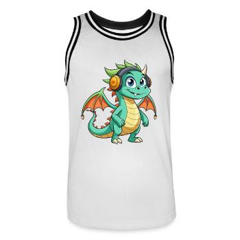 Dragon Funny Cartoon Character Musique de casque - Maillot de basket Homme - blanc/noir - Devant - AI Model Male 185 dark (185cm)