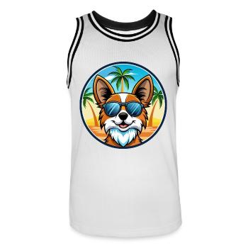 Papillon Hunderasse Cartoon Sonnenbrille Strand - Männer Basketball-Trikot - Weiß/Schwarz - Vorne - AI Model Male 185 dark (185cm)