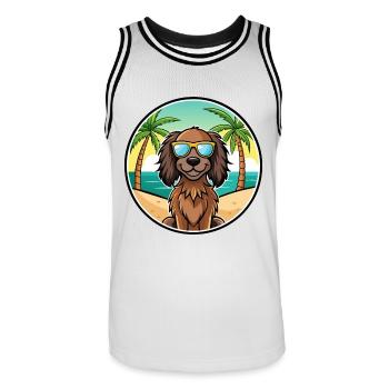 Deutsch Langhaar Vorstehhund Rasse Cartoon Strand - Männer Basketball-Trikot - Weiß/Schwarz - Vorne - AI Model Male 185 dark (185cm)