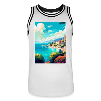 Vis Island Croatia Vintage Travel Poster Souvenir - Men's Basketball Jersey - white/black - Front - AI Model Male 185 dark (185cm)