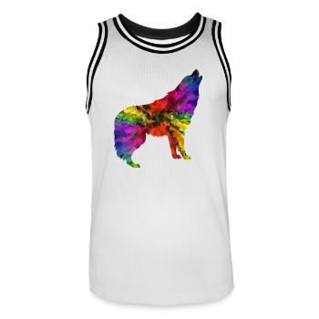 loup arc-en - Maillot de basket Homme - blanc/noir - Devant - AI Model Male 185 dark (185cm)