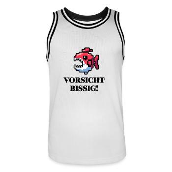Vorsicht Bissig - Lustiges Fisch Design - Männer Basketball-Trikot - Weiß/Schwarz - Vorne - AI Model Male 185 dark (185cm)