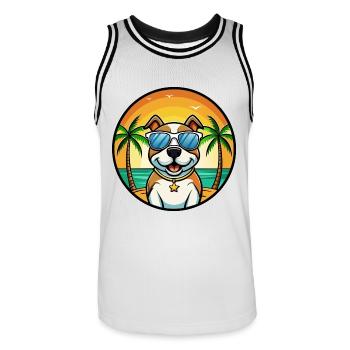 Pitbull Hund Rasse Cartoon Sonnenbrille Strand - Männer Basketball-Trikot - Weiß/Schwarz - Vorne - AI Model Male 185 dark (185cm)