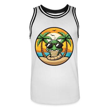 Serpent Drôle Dessin Animé Plage D’été Lunettes De Soleil Cool - Maillot de basket Homme - blanc/noir - Devant - AI Model Male 185 dark (185cm)
