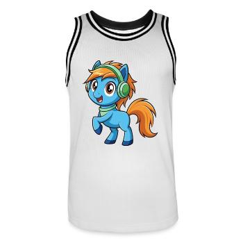 Pony Lustige Zeichentrickfigur Kopfhörer Musik - Männer Basketball-Trikot - Weiß/Schwarz - Vorne - AI Model Male 185 dark (185cm)