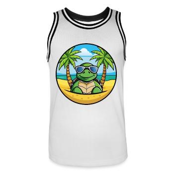 Schildkröte Lustige Cartoon Sommer Strand Sonnenbrille Cool - Männer Basketball-Trikot - Weiß/Schwarz - Vorne - AI Model Male 185 dark (185cm)
