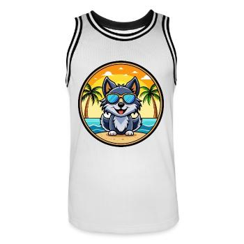 Schipperke Hunderasse Cartoon Sonnenbrille Strand - Männer Basketball-Trikot - Weiß/Schwarz - Vorne - AI Model Male 185 dark (185cm)