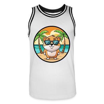 Hamster Lustig Cartoon Sommer Strand Sonnenbrille Cool - Männer Basketball-Trikot - Weiß/Schwarz - Vorne - AI Model Male 185 dark (185cm)