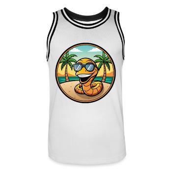 Serpent Drôle Dessin Animé Plage D’été Lunettes De Soleil Cool - Maillot de basket Homme - blanc/noir - Devant - AI Model Male 185 dark (185cm)