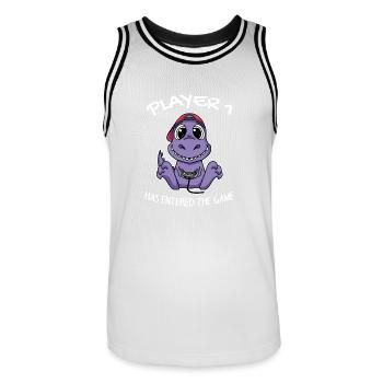Erstes Baby Spieler 1 hat das Spiel Betreten Baby - Männer Basketball-Trikot - Weiß/Schwarz - Vorne - AI Model Male 185 dark (185cm)