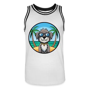 Schapendoes Hunderasse Cartoon Sonnenbrille Strand - Männer Basketball-Trikot - Weiß/Schwarz - Vorne - AI Model Male 185 dark (185cm)