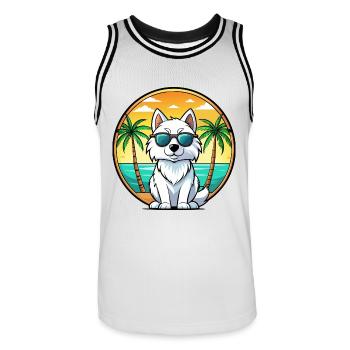 Amerikanischer Eskimo Hund Rasse Cartoon Sonnenbrille Strand - Männer Basketball-Trikot - Weiß/Schwarz - Vorne - AI Model Male 185 dark (185cm)