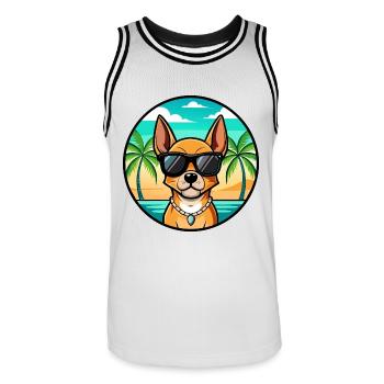 Englische Spielzeug Terrier Hund Rasse Cartoon Sonnenbrille - Männer Basketball-Trikot - Weiß/Schwarz - Vorne - AI Model Male 185 dark (185cm)