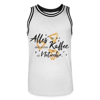 Alles vor dem ersten Kaffee ist notwehr - Männer Basketball-Trikot - Weiß/Schwarz - Vorne - AI Model Male 185 dark (185cm)