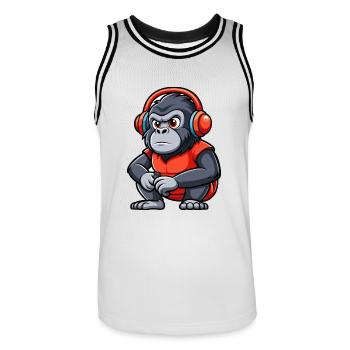 Gorille Funny Cartoon Character Musique de casque - Maillot de basket Homme - blanc/noir - Devant - AI Model Male 185 dark (185cm)