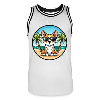 Miniatur Foxterrier Hunderasse Cartoon Sonnenbrille - Männer Basketball-Trikot - Weiß/Schwarz - Vorne - AI Model Male 185 dark (185cm)