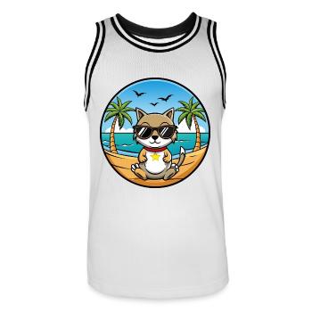 Zypern Katzenrasse Cartoon Sonnenbrille Strand - Männer Basketball-Trikot - Weiß/Schwarz - Vorne - AI Model Male 185 dark (185cm)