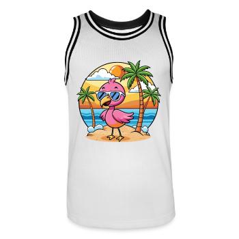 Flamingo Lustige Cartoon Sommer Strand Sonnenbrille - Männer Basketball-Trikot - Weiß/Schwarz - Vorne - AI Model Male 185 dark (185cm)