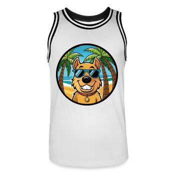 Billy Hunderasse Cartoon Sonnenbrille Strand - Männer Basketball-Trikot - Weiß/Schwarz - Vorne - AI Model Male 185 dark (185cm)