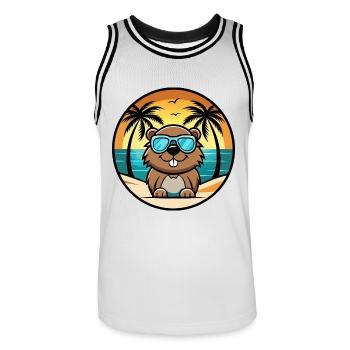 Biber Lustige Cartoon Sommer Strand Sonnenbrille Cool - Männer Basketball-Trikot - Weiß/Schwarz - Vorne - AI Model Male 185 dark (185cm)