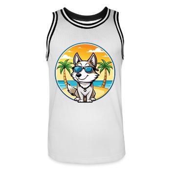 Westsibirische Laika-Hunderasse Cartoon-Sonnenbrille - Männer Basketball-Trikot - Weiß/Schwarz - Vorne - AI Model Male 185 dark (185cm)