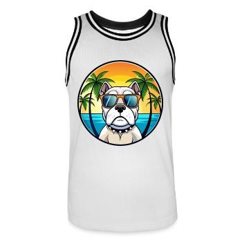 Amerikanische Bulldogge Rasse Cartoon Sonnenbrille Strand - Männer Basketball-Trikot - Weiß/Schwarz - Vorne - AI Model Male 185 dark (185cm)