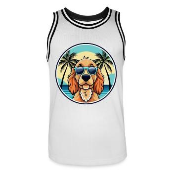 Englischer Cocker Spaniel Hunderasse Cartoon Beach - Männer Basketball-Trikot - Weiß/Schwarz - Vorne - AI Model Male 185 dark (185cm)