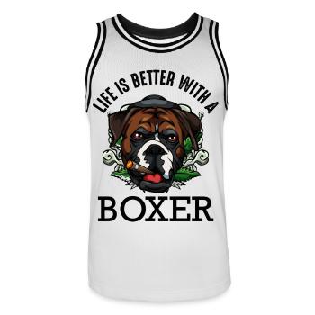 boxer - Men's Basketball Jersey - white/black - Front - AI Model Male 185 dark (185cm)