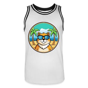 Ragamuffin Katzenrasse Cartoon Sonnenbrille Strand - Männer Basketball-Trikot - Weiß/Schwarz - Vorne - AI Model Male 185 dark (185cm)