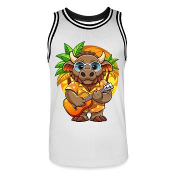Lustige Bison Cartoon Sommer Strand Sonnenbrille Gitarre - Männer Basketball-Trikot - Weiß/Schwarz - Vorne - AI Model Male 185 dark (185cm)