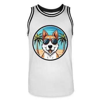 Fox Terrier Smooth Dog Breed Cartoon Sunglasses - Men's Basketball Jersey - white/black - Front - AI Model Male 185 dark (185cm)