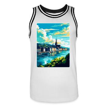 Koblenz Deutschland Vintage Reiseplakat Souvenir WPA - Männer Basketball-Trikot - Weiß/Schwarz - Vorne - AI Model Male 185 dark (185cm)