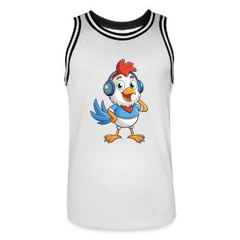 Huhn Lustige Cartoon Figur Kopfhörer Musik - Männer Basketball-Trikot - Weiß/Schwarz - Vorne - AI Model Male 185 dark (185cm)
