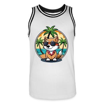 Kai Ken Hunderasse Cartoon Sonnenbrille Strand - Männer Basketball-Trikot - Weiß/Schwarz - Vorne - AI Model Male 185 dark (185cm)
