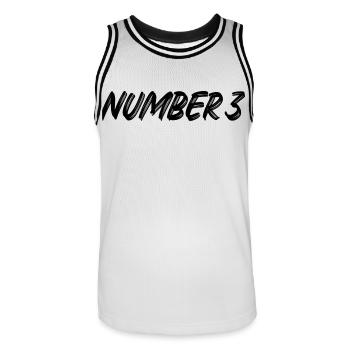 Number 3 - three - third - third - 3 - number 3 - Men's Basketball Jersey - white/black - Front - AI Model Male 185 dark (185cm)