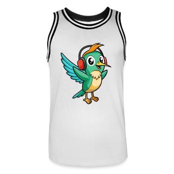 Kolibri Lustige Cartoon Tier Kopfhörer Musik - Männer Basketball-Trikot - Weiß/Schwarz - Vorne - AI Model Male 185 dark (185cm)