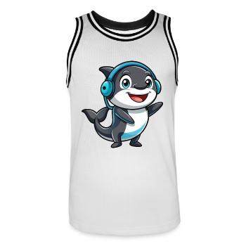 Orca Funny Cartoon Character Musique de casque - Maillot de basket Homme - blanc/noir - Devant - AI Model Male 185 dark (185cm)