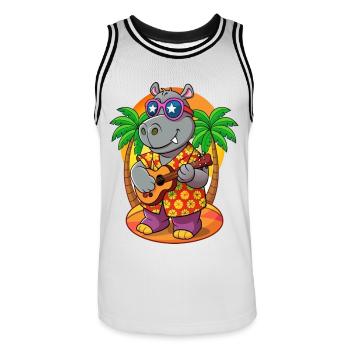 Lustige Nilpferd Cartoon Sommer Strand Sonnenbrille Gitarre - Männer Basketball-Trikot - Weiß/Schwarz - Vorne - AI Model Male 185 dark (185cm)