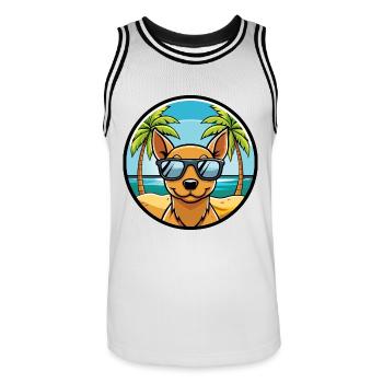 Race de chien sans poils péruvienne dessin animé lunettes de soleil plage - Maillot de basket Homme - blanc/noir - Devant - AI Model Male 185 dark (185cm)