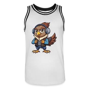 Hawk Funny Cartoon Character Musique de casque - Maillot de basket Homme - blanc/noir - Devant - AI Model Male 185 dark (185cm)