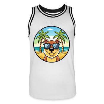 Berger De Beauce Hunderasse Cartoon Sonnenbrille Strand - Männer Basketball-Trikot - Weiß/Schwarz - Vorne - AI Model Male 185 dark (185cm)