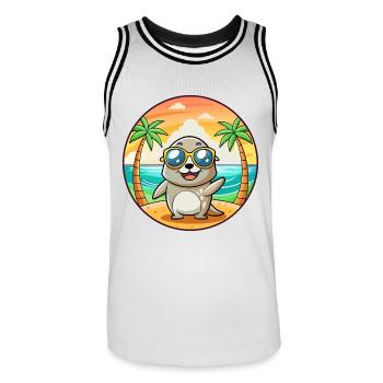 Seal Lustige Cartoon Sommer Strand Sonnenbrille - Männer Basketball-Trikot - Weiß/Schwarz - Vorne - AI Model Male 185 dark (185cm)