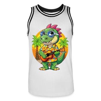 Lustige Dinosaurier Cartoon Sommer Strand Sonnenbrille - Männer Basketball-Trikot - Weiß/Schwarz - Vorne - AI Model Male 185 dark (185cm)