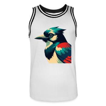 Geai bleu personnage de dessin animé animal de compagnie coloré - Maillot de basket Homme - blanc/noir - Devant - AI Model Male 185 dark (185cm)